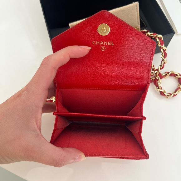 💯 Authentic RARE Chanel Red wallet with a custom 24k plated unbranded chain. - Picture 9 of 11